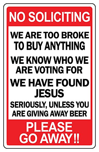 No Soliciting Funny Sign Go Away Man Cave Novelty Humor Gift Signs