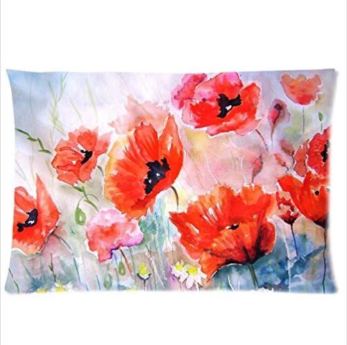 Personalized beautiful colorful poppy flower pattern soft Satin pillowcase,Zipper pillow cases 20"(W)x30"(L)one side