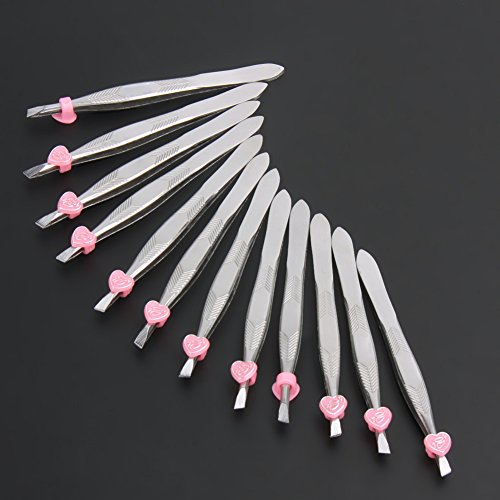 RedSonics(TM) 12Pcs/pack Stainless Steel Slanted Eyebrow Tweezers Face Hair Removal Clip Makeup Tool Women Cosmetics Beauty Wholesale