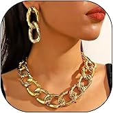Quivox Chunky Gold Acrylic Jewelry Set for Women Exaggerated Large Cuban Necklace Earrings Link Chain Choker Dangle Earrings Trendy Hip Hop Jewelry Accessory