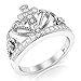 Metal Factory 925 Sterling Silver Cubic Zirconia Princess Cross Crown Tiara CZ Band Ring