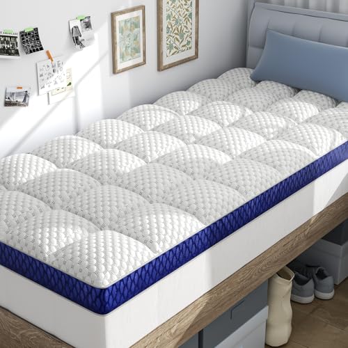 Dorm Room Essentials Twin XL Mattress Topper for Students Back to School | Viscose Derived from Bamboo, Soft Topper for Pressure Relief with Elastic Deep Pockets, Shredded Memory Foam Filling
