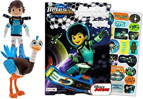 Disney Miles Plush Sc Mile 13.5", Mc Merc 20" Bundle With Miles From Tomorrowland Coloring And Activity Book With Stickers bundle of Three