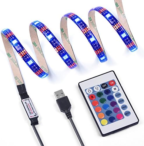 GEEL TV LED Light Strip, 3.28ft SMD 5050 30Leds Waterproof USB LED TV Backlight Tap Lights, 24key Remote Controll RGB Bias Monitor Lighting for HDTV Tape, 4 Modes 16 Changing Colors Bias Lighting Kit
