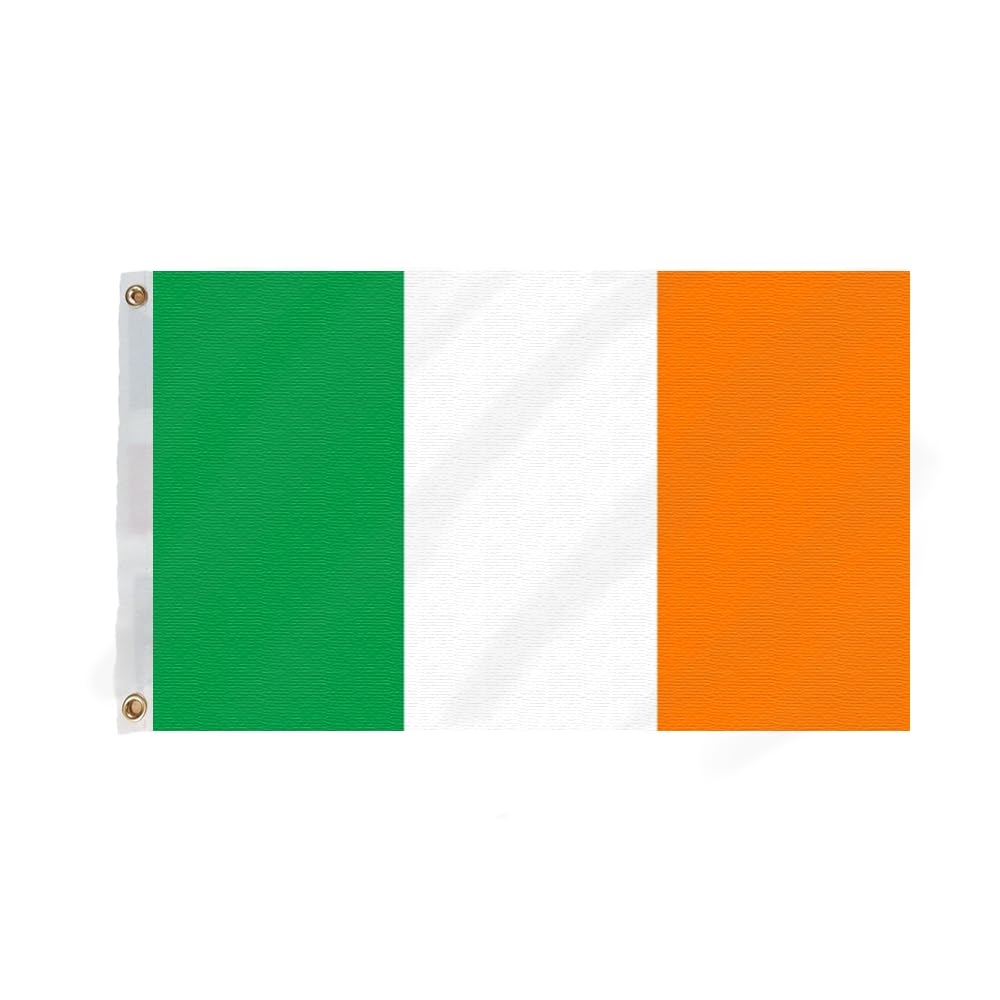 Flagmax Irish Flag 5ft x 3ft Ireland Tricolour Flag with Eyelets Durable Polyester Banner for Indoor and Outdoor Display Events Celebrations Sports Bars and Home Use