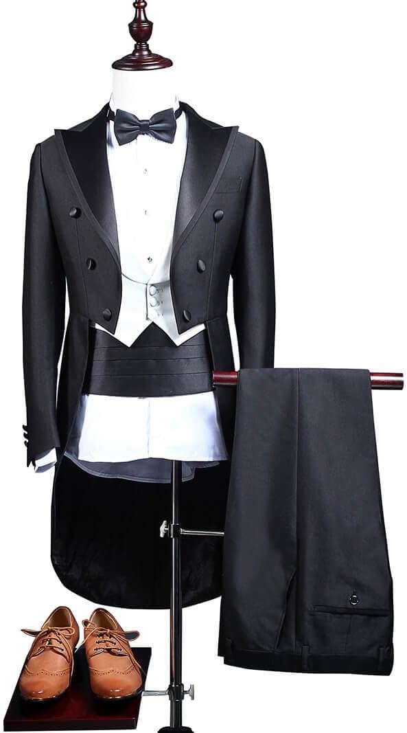 yunjia Slim Fit Morning Suits 3 Pieces Tailcoat Best Man Wedding Men Black Tuxedo Mens Jacket Vest Pants