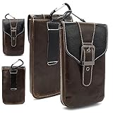 Coffee Universal Matte Premium Genuine Leather Multi-function Belt Loop Case Holster Carrying Bag Pouch Two Pockets Inside With Metal Buckle Out Size 17.5x10.5x2.5 CM