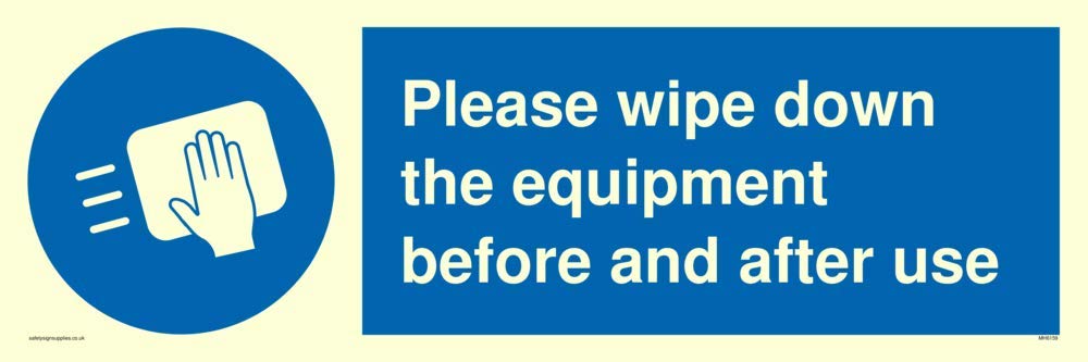 Please wipe down the equipment before and after use, 600mm x 200mm
