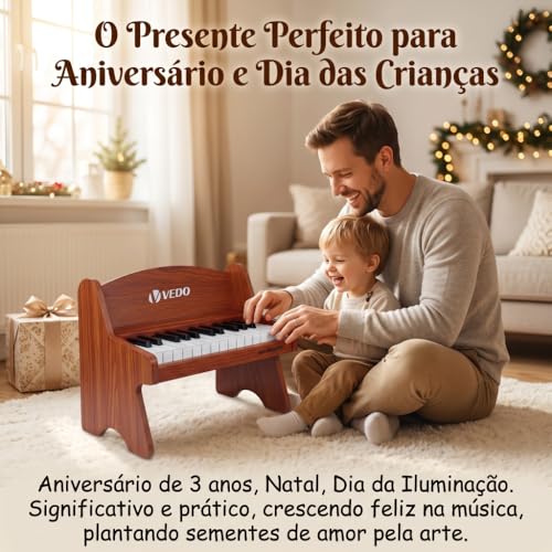 VEDO Teclado de Piano Toddler e Infantil, Piano Digital de 25 Teclas Para CriançAs, Volume AjustáVel, Mini Instrumento Musical Educativo, Material Segurança Nogueira, Para Crianças, Meninas e Meninos
