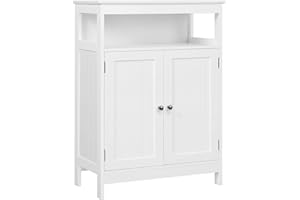 Yaheetech Bathroom Floor Storage Cabinet, Wooden Free Standing Storage Organizer with 2 Doors & Adjustable Shelves, for Living Room Hallway, White