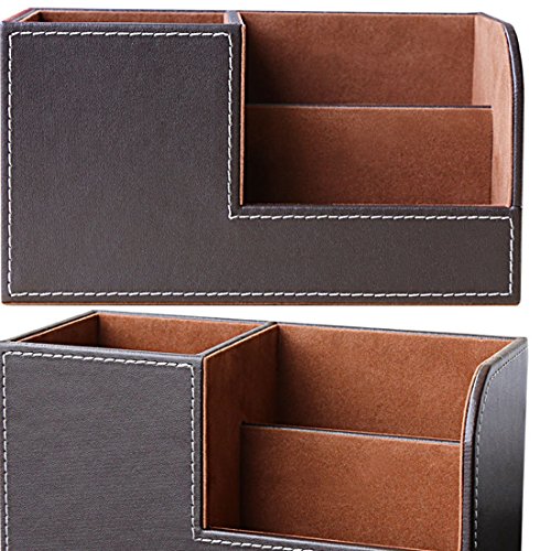 Zubita Multi-Functional Pen Holder, Office Desk Organizer PU Leather Business Cards Holder and Pen Container Desk Supplies Organizer for Pens Pencils Mobile Phone and Cards ( Brown )