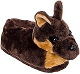 German Shepherd Slippers - Plush Dog Slippers w/ Platform by Silver Lilly (Brown/Tan/Black, Small)