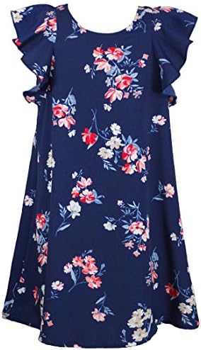 Big Girls' Ruffle Detail Printed Designer Woven Dress; Size 4-6X, 7-16