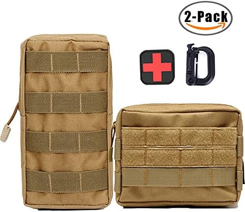 MOFULL 2 Pack Molle Pouches, Tactical Compact EDC Pouch Multi-purpose Military Admin Utility Gadget Gear Pouch Bag Hip Belt Waist Pack with Belt Loop (tan A + tan B)