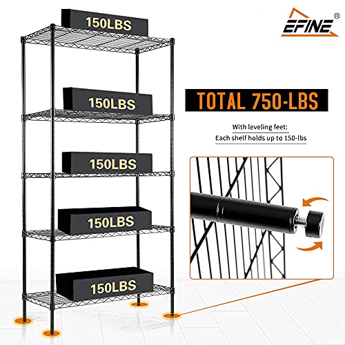 EFINE 2Pack 5Shelf Shelving Unit with 5Shelf Liners, Adjustable