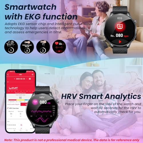 Smartwatch Men's Smart Watch with ECG: 1.56" AMOLED Smart Watch with Bluetooth Calls IP67 Waterproof 440mAh Flashlight Heart Rate Blood Pressure SpO2 Sleep Function for Android iOS