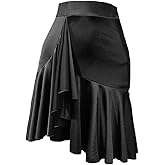 ZYMOZYM Asymmetrical Latin Dance Skirt for Women Ruffle Ballroom Salsa Skirts with Shorts Dance Costume