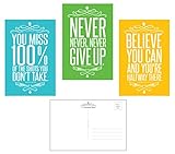 Famous Quotes Motivational/Inspirational (Set of 30) Typographic Postcards (4 x 6 inches). Glossy 14pt. UV front coated. Made in the USA. 3 Designs, 10 of each.