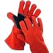 NoCry Heavy Duty Heat Resistant & Flame Retardant Welding & BBQ Gloves, Premium Cowhide Leather, Long 14 inch Forearm Protection. Red, Size Large