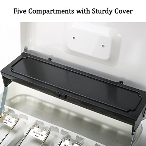 Metal Cantilever Cash Box with Combination Lock, Decaller Large Lock Money Box - 5 Compartments with Cover & 4 Spring-Loaded Clips for Bills, White, 11 4/5" x 9 2/5" x 3 1/2", QH3010L