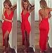 Sexy Women Deep V-Neck Boho Bandage Evening Party Dress Beach Dresses (S, Red)