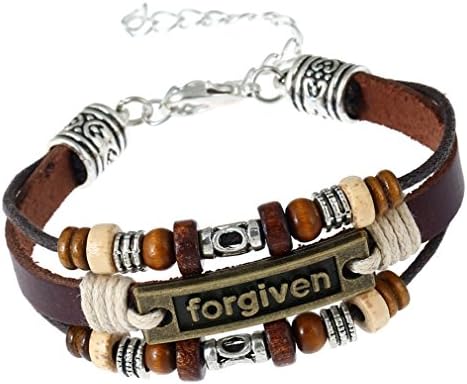 Religious Bracelet, PopJ Charm Brown Leather Bracelet Cuff (forgiven)