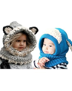 2 PCS Kids Hat Winter Warmer, Vandot Baby Girls Boys Toddler Hat Scarf Shawls Set Earflap Woolen Coif Hooded Warm...