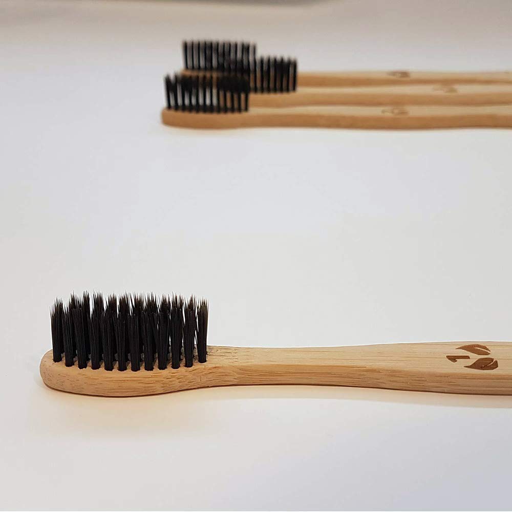 Bamboo Toothbrush - iBayx All Natural Organic Eco-Friendly Antibacterial Toothbrushes with Bamboo Handle and Charcoal Bristles, BPA Free & 100% Plastic-Free Biodegradable, Family Set, 4 Pack