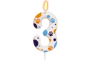 ElekFX Blue Dog Paw Themed Birthday Candles, Number 3 Blue Dog Birthday Party Supplies, 2.76 inch Cake Topper Decorations, Birthday Decorations for Kids (Number 3)