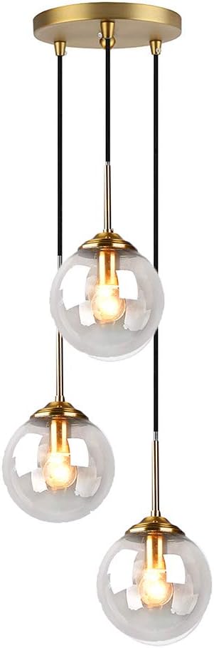 HJXDtech Industrial Vintage 3 Lights Pendant Light,Glass Globe 3 Pendants Ceiling Light