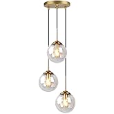 H XD GLOBAL Industrial Retro Loft 3 Way Pendant Light, Cluster Chandelier Hanging Lamp Fixture Brass Fittings with Glass Glob