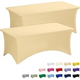 Fixwal 2 Pack 6FT Champagne Tablecloth Rectangle Spandex Fitted Table Cover | Fit for 6 Foot Rectangle Table, Washable Stretch, Ideal for Halloween Party, Wedding, Buffet, Vendor Booth