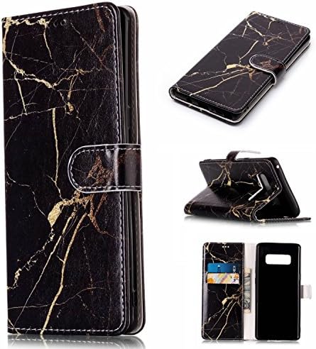 Ademen Samsung Galaxy Note 8 Wallet Case, Gold Glitter Black Marble Design PU Leather Card Slots Magnetic Wallet Folio Case with TPU Case For Samsung Galaxy Note8