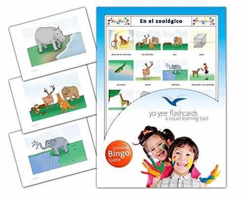 Zoo Flashcards in Spanish Language - Flash Cards with Matching Bingo Game for Toddlers, Kids, Children and Adults - Size 4.13  5.83 in - DIN A6