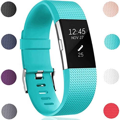 GEAK Bands Replacement for Fitbit Charge 2, Adjustable Sports Wrist Bands for Fitbit Charge 2, Large Classic Teal