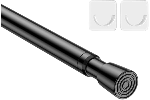 MEXAU 1pcs Spring Tension Curtain Rod 26-38 Inch Black Small Tension Rod Adjustable Curtain Rod No Drill Expandable Spring Lo