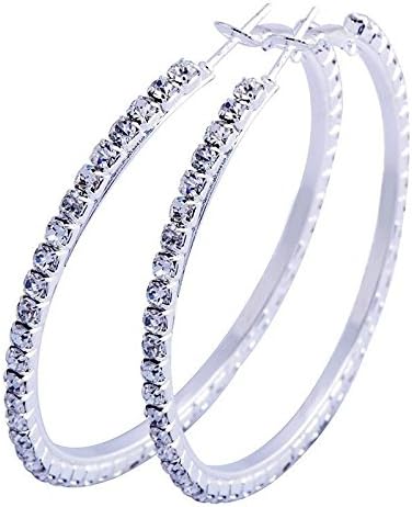 Siam panva Women's silver Round Cubic Zirconia Big Hoop jewelry Earrings 33mm