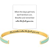 Angyape Remember Who The F You Are Motivational Color Bangle, Stainless Steel Inspirational Cuff Bracelets with Hidden Message Engraved Bracelet Jewelry Gift for Women Sisters Friends
