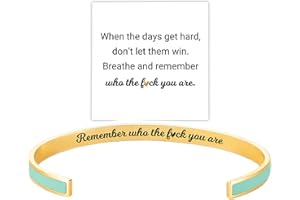 ANGYAPE Remember Who The F You Are Motivational Color Bangle, Stainless Steel Inspirational Cuff Bracelets with Hidden Message Engraved Bracelet Jewelry Gift for Women Sisters Friends