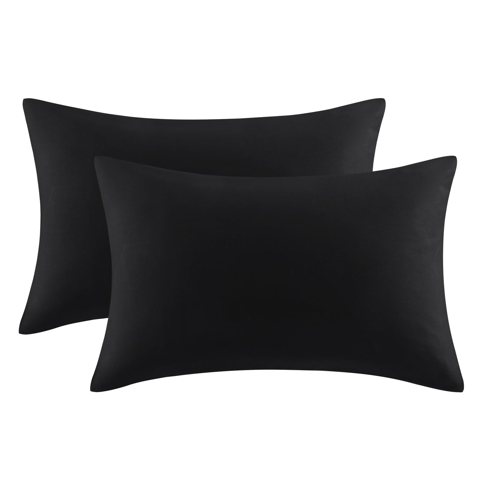 Aisbo Black Pillow Cases 2 Pack - Black Standard Plain Pillowcases Set of 2, Soft Microfiber Pillow Cover with Envelope Closure 50x75 cm