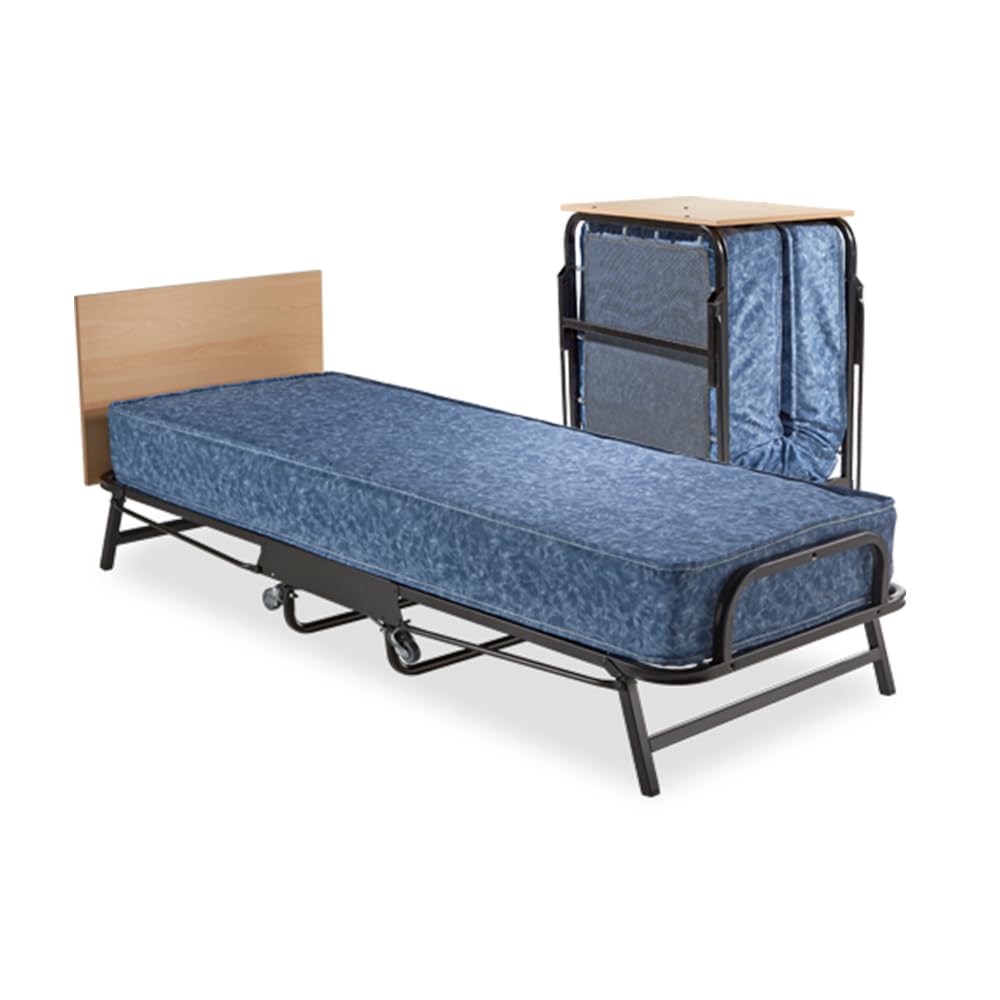 JAY-BE Crown Windermere Folding Bed with Waterproof Deep Sprung Mattress, Steel, Black, Anti-Microbial, Single size