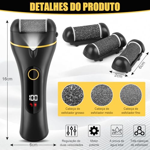 Kit de Remoção de Calos de Pé Elétrico, Removedor de Calos 10 em 1 Profissional Lixador de pé Elétrico Premium, Removedor de Calos Elétrico para Pés, Ferramentas Profissionais para Pedicure