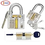 3-Pack Practice Training Lock Set for Locksmith Beginner - Transparent Cutaway Crystal Keyed Padlock / Clear Lock Picking Practice Tools by Baleauty
