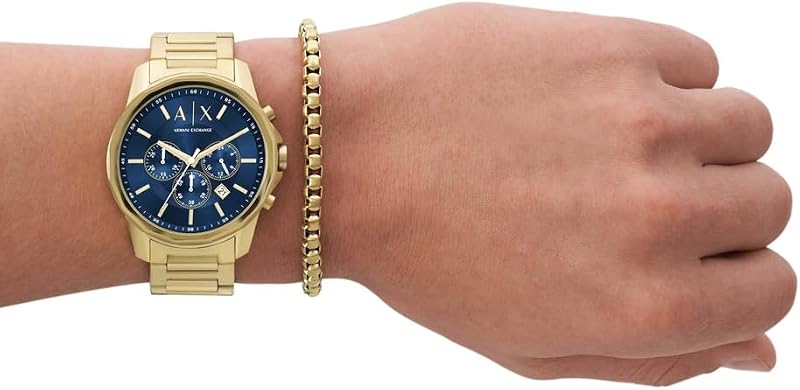 Gold Tone Watch for Men, Quartz Chronograph Movement and 44mm Case Size with Stainless Steel Strap