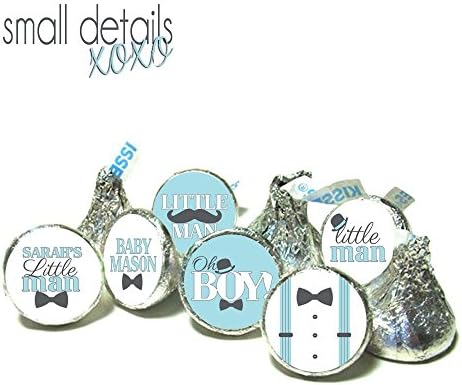 LITTLE MAN Themed Its a Boy! Baby Shower kiss stickers ~ fits Hershey's Kisses Chocolate - Stickers Only - (108 peel & stick stickers)