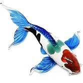 WitnyStore 5&frac12;" Blue White Red Koi Carp Fish Artistic Blown Glass Figurine Premium Hand-Blown Statue Tabletop Decoration Unique Collectible for Adult Collectors Handcrafted Elegant Home Room Decor