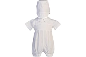 Swea Pea & Lilli Boy's Smocked Cotton Christening Baptism Romper with Hat