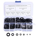 Shapenty Black Round Nylon Flat Washers Assortment Set for M2 M2.5 M3 M4 M5 M6 M8 Screw Bolt, 7 Sizes, 350PCS