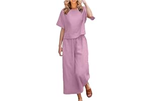 Lmdudan Women's Cotton Linen Two Piece Work Suits Summer Ladies Oversized Tops and Pants Sets Dressy Casual Solid Outfits