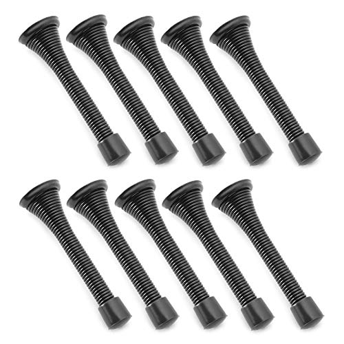 Cauldham 10 Pack Heavy-Duty Spring Door Stop - 3-1/8" Flexible Stopper with Rubber Bumper - Matte Black - Thumbnail 2